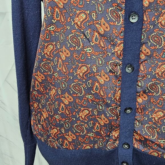Eddie Bauer Navy and Orange Paisley Cardigan - Picture 3 of 12